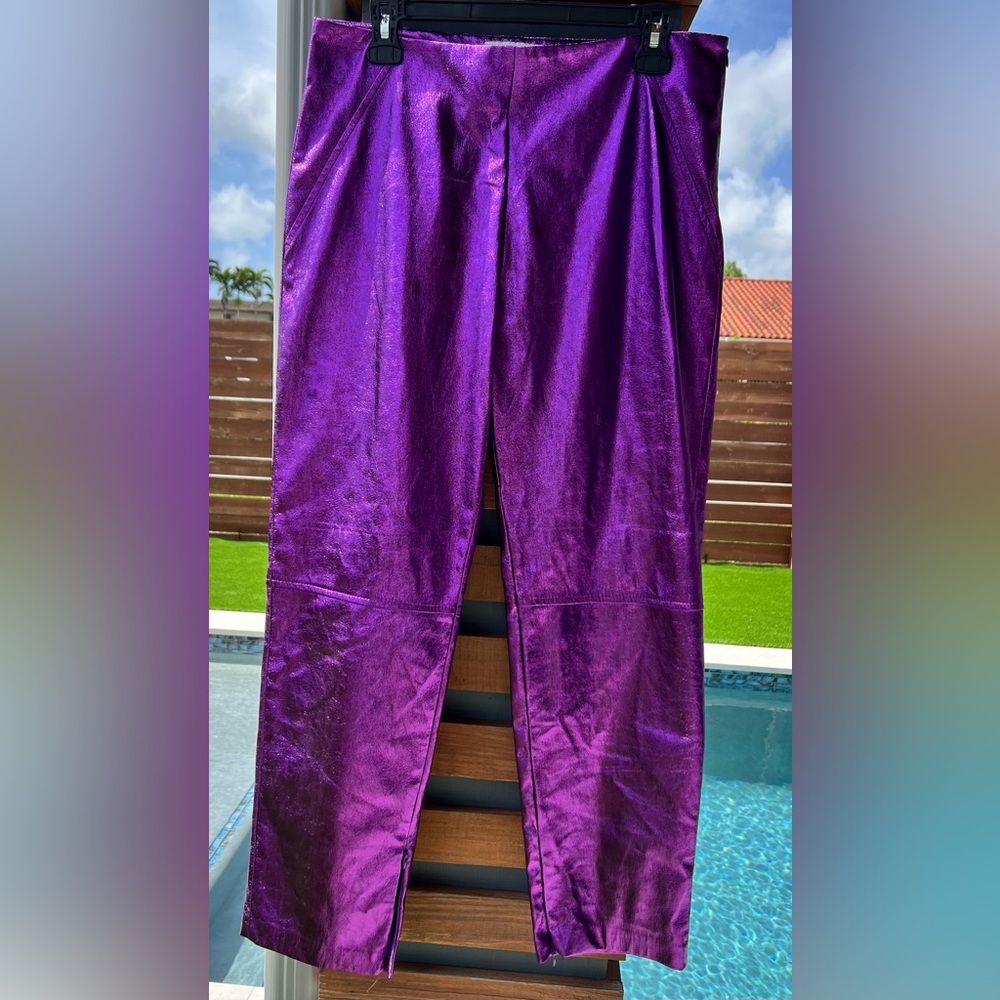 SERPIL METALLIC PURPLE PANTS FAUX LEATHER SIZE 44